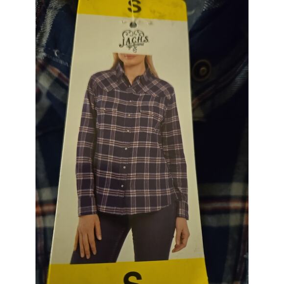 Jachs Girlfriend NWT Roll Tab LS Snap Up Blue Flannel Sz Small Warm Cozy - Picture 1 of 5